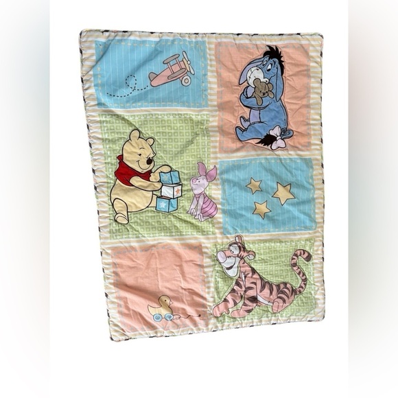 VTG Disney Baby Comforter Winnie The Pooh, Eeyore,Tigger, Piglet 41"X31" Pastel - Picture 1 of 7